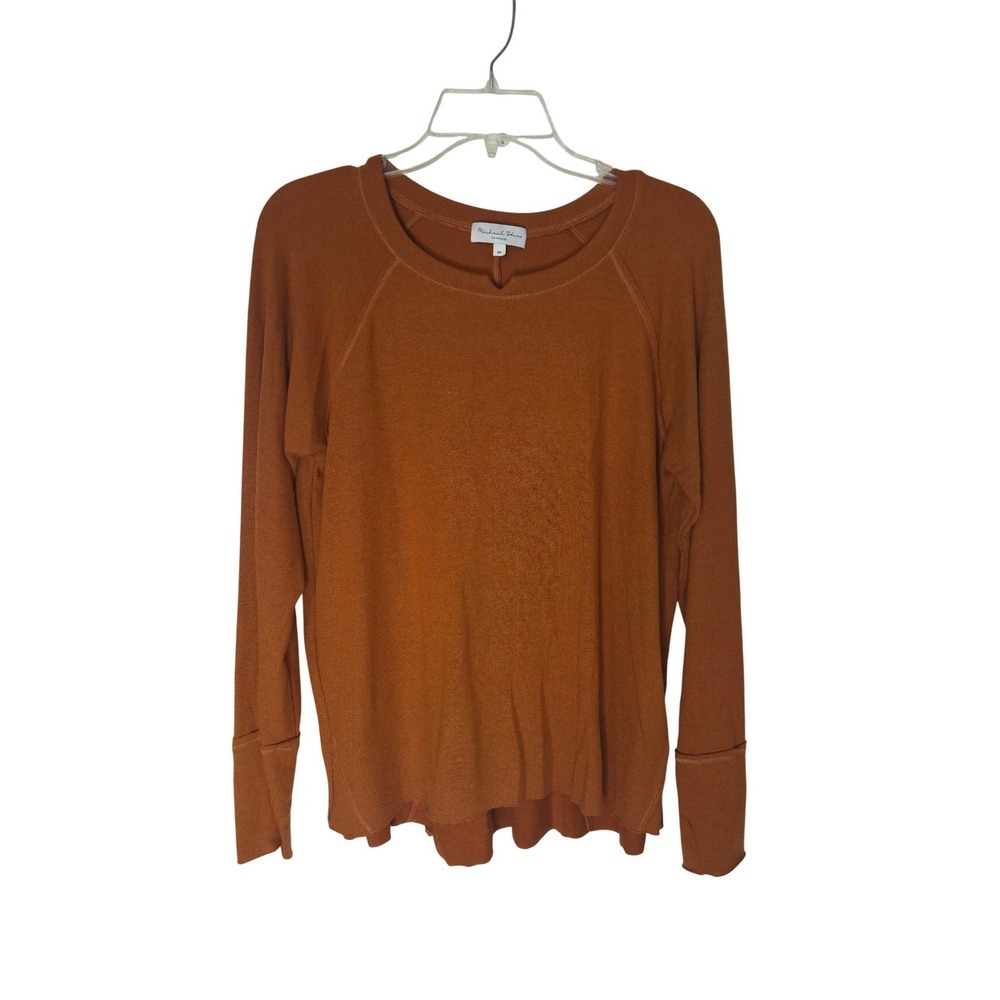 Michael Stars Womens Rust Orange Raglan Long Sleeve Knit Top Back Vent Size MP